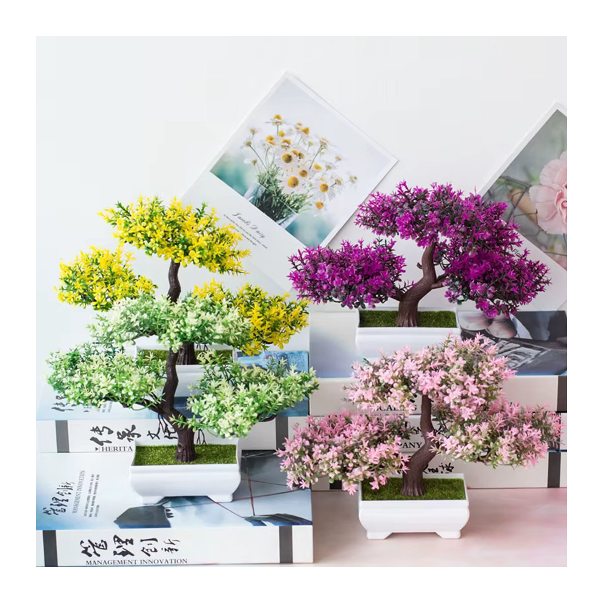 ZQNYCY Künstlicher Bonsai in Rosa als Topfpflanze für deine Tischdekoration und Zimmergestaltung - Bild 2