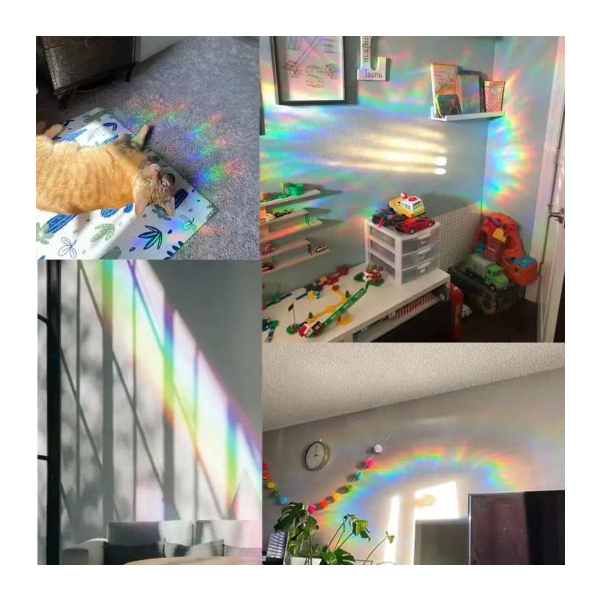 ZQNYCY Regenbogen Sonnenfänger Fensteraufkleber mit Katze und Schmetterling aus Kunststoff, Mehrfarbig und Beige, Selbstklebender Prisma Glas Wandaufkleber für Kinder Schlafzimmer Dekoration - Bild 3