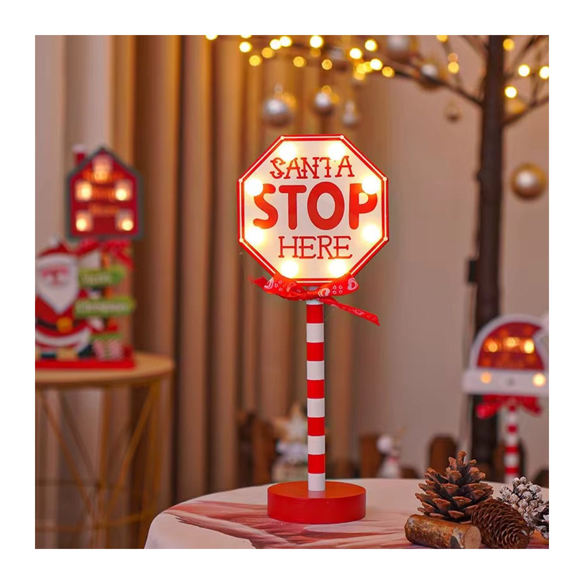 ZQNYCY Retro Weihnachts-Tischlampe aus Holz mit LED-Licht und Weihnachtsmann Motiv in Rot - Bild 2