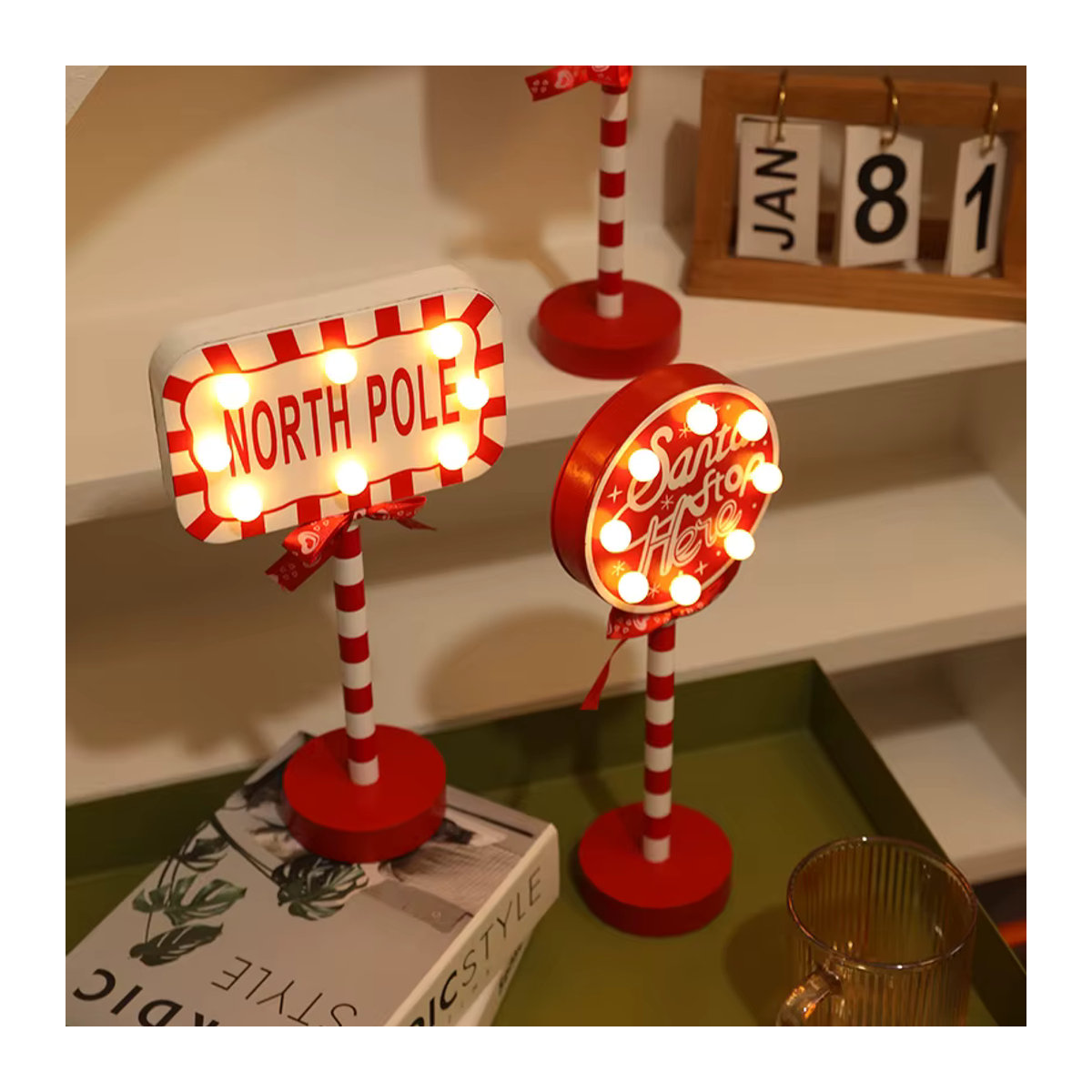 ZQNYCY Retro Weihnachts-Tischlampe aus Holz mit LED-Licht und Weihnachtsmann Motiv in Rot - Bild 3