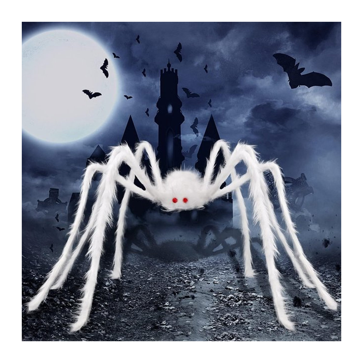 ZQNYCY Riesige Halloween-Spinne in Weiß und Schwarz, realistische Dekoration aus Textil für Garten und Innenbereich, Breite: 125 cm - Bild 1
