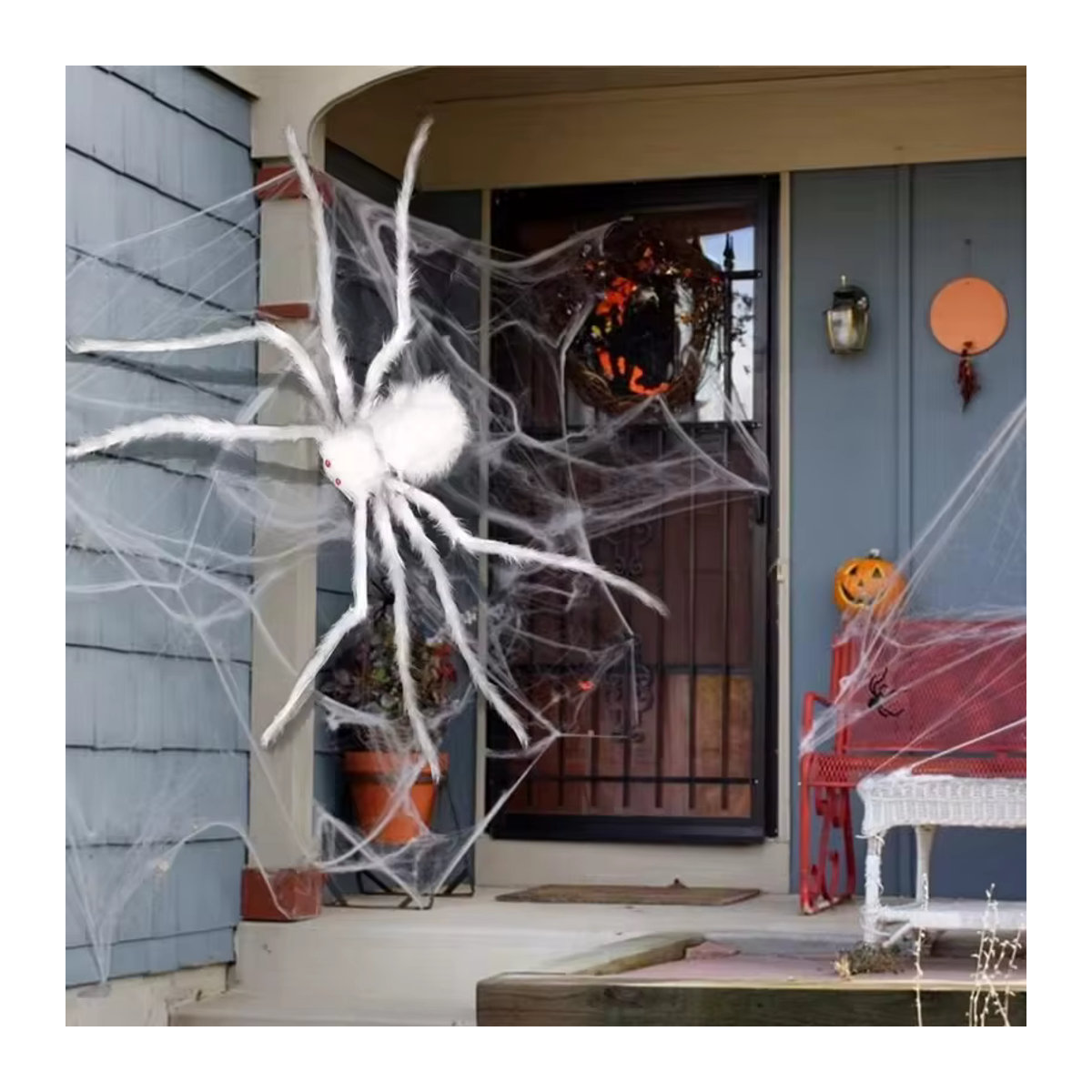 ZQNYCY Riesige Halloween-Spinne in Weiß und Schwarz, realistische Dekoration aus Textil für Garten und Innenbereich, Breite: 125 cm - Bild 2