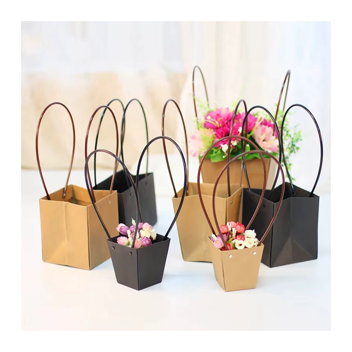 ZQNYCY Tragbarer Blumenkasten aus wasserdichtem Papier in Schwarz, Rechteckige Geschenkbox für Hochzeit und Geburtstag - Bild 2