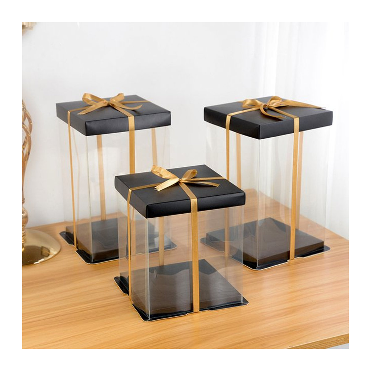 ZQNYCY Transparente Kuchen-Geschenkbox mit Rose Bär Design aus Kunststoff für Geburtstag und Hochzeit, Durchmesser: 20 cm oder 28 cm - Bild 1
