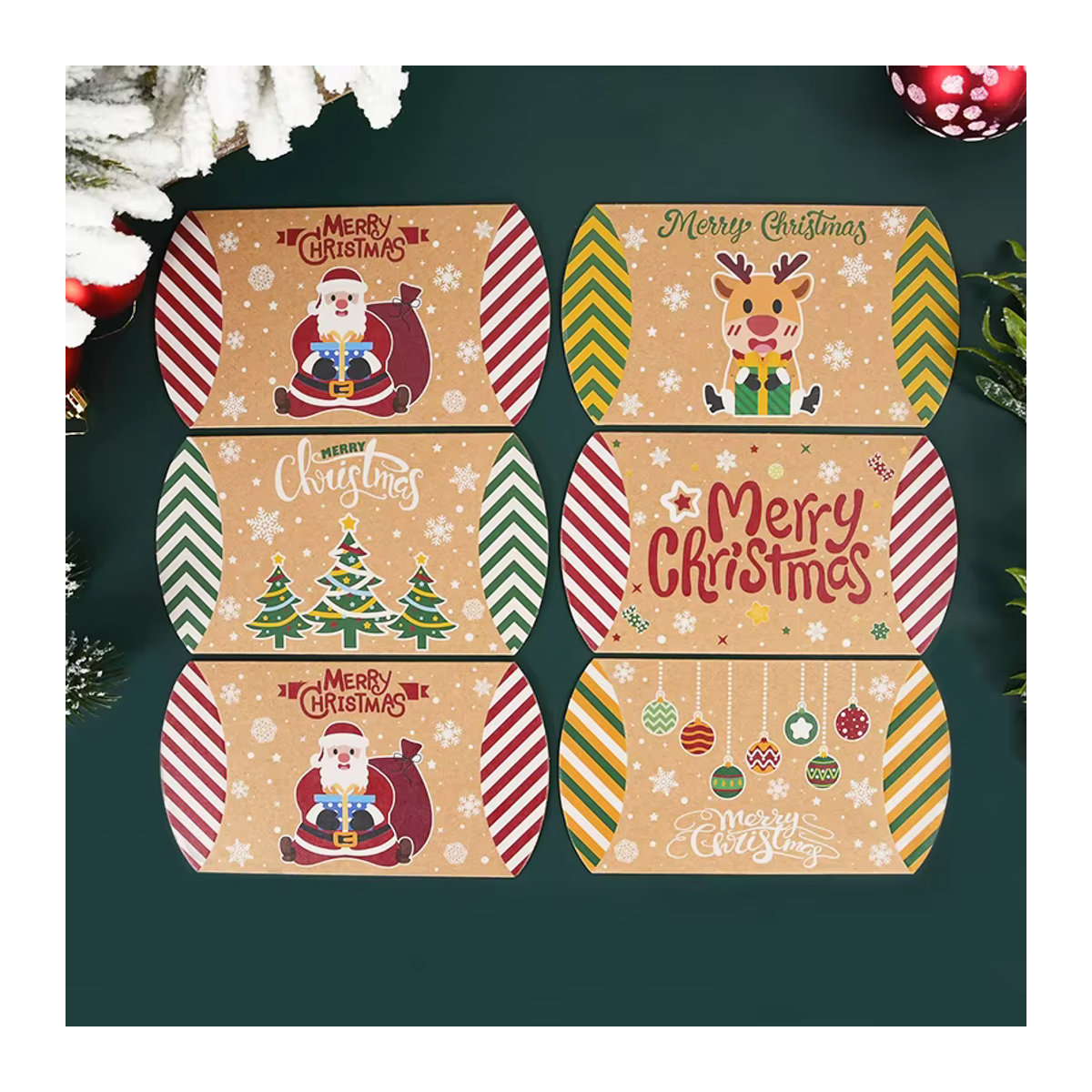 ZQNYCY Weihnachtliche Kissen Candy Box aus Papier für Kinder Geschenke und Snacks, mehrfarbig und braun, rechteckig - Bild 3