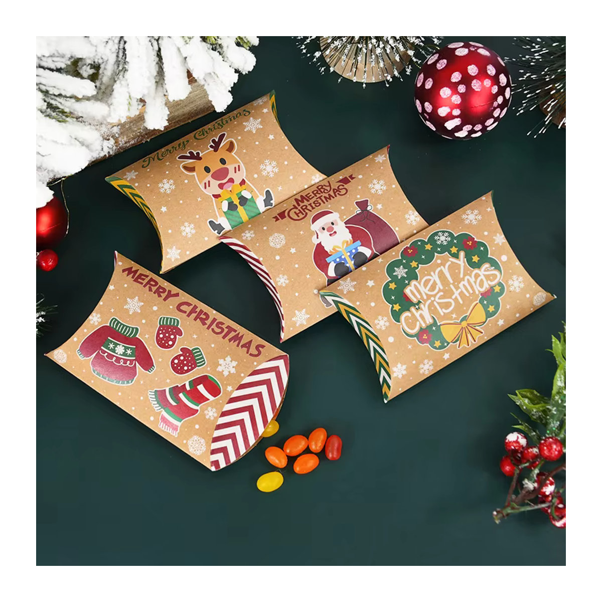 ZQNYCY Weihnachtliche Kissen Candy Box aus Papier für Kinder Geschenke und Snacks, mehrfarbig und braun, rechteckig - Bild 4