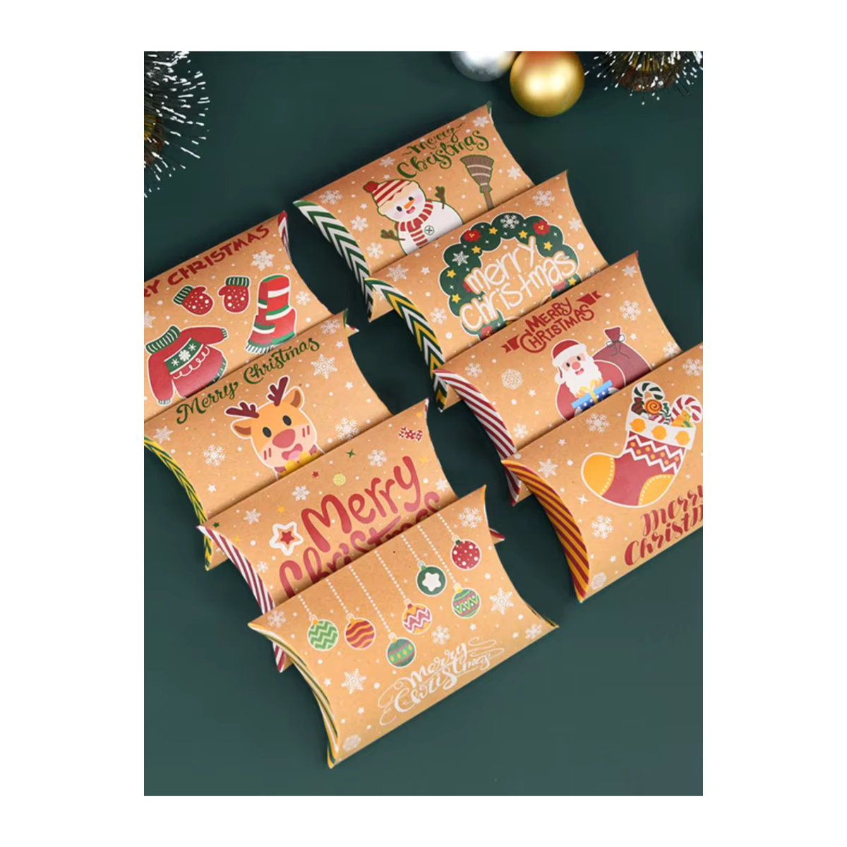ZQNYCY Weihnachtliche Kissen Candy Box aus Papier für Kinder Geschenke und Snacks, mehrfarbig und braun, rechteckig - Bild 7