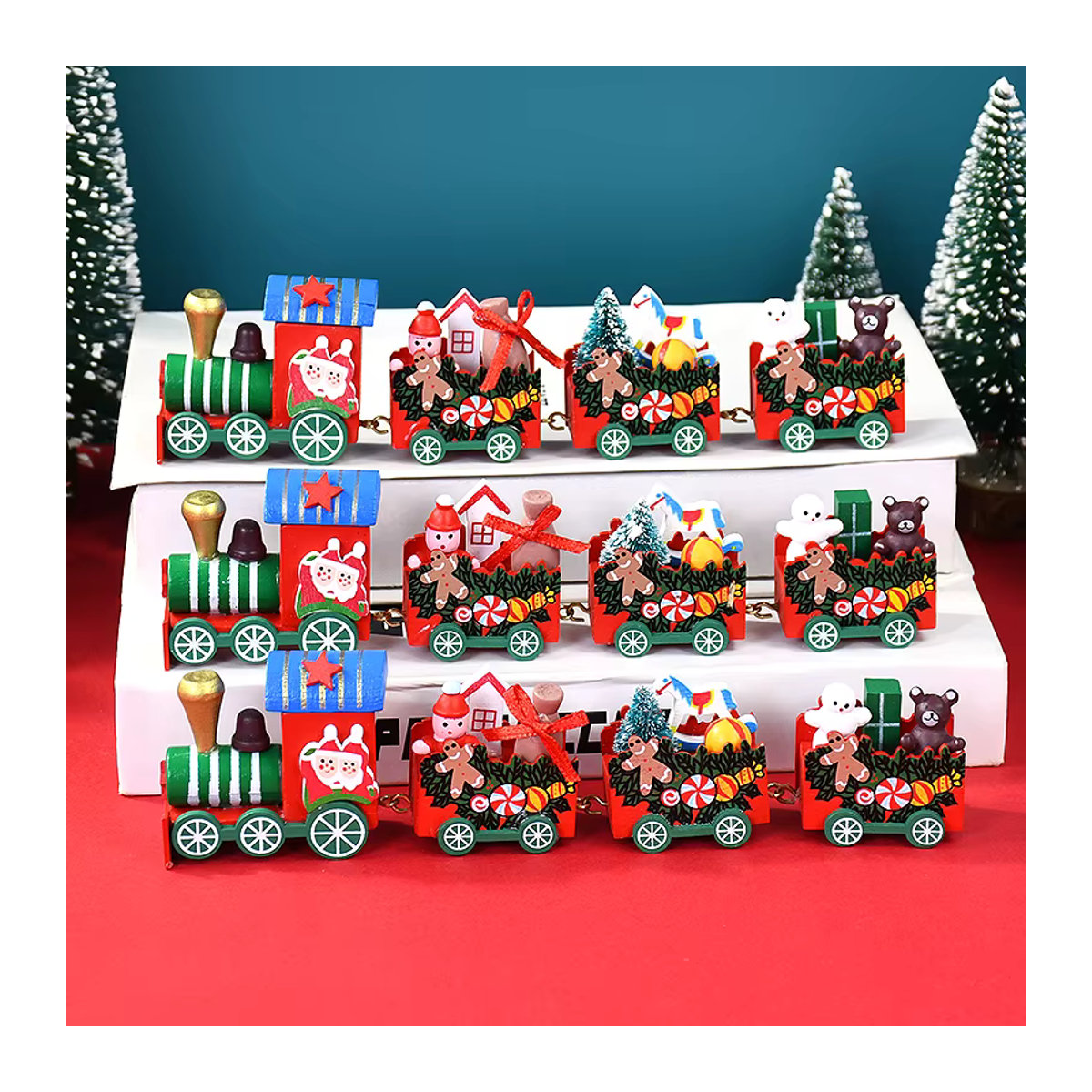 ZQNYCY Weihnachts-Zug aus Holz als DIY Ornament und Kinder-Spielzeug in Mehrfarbig - Bild 3