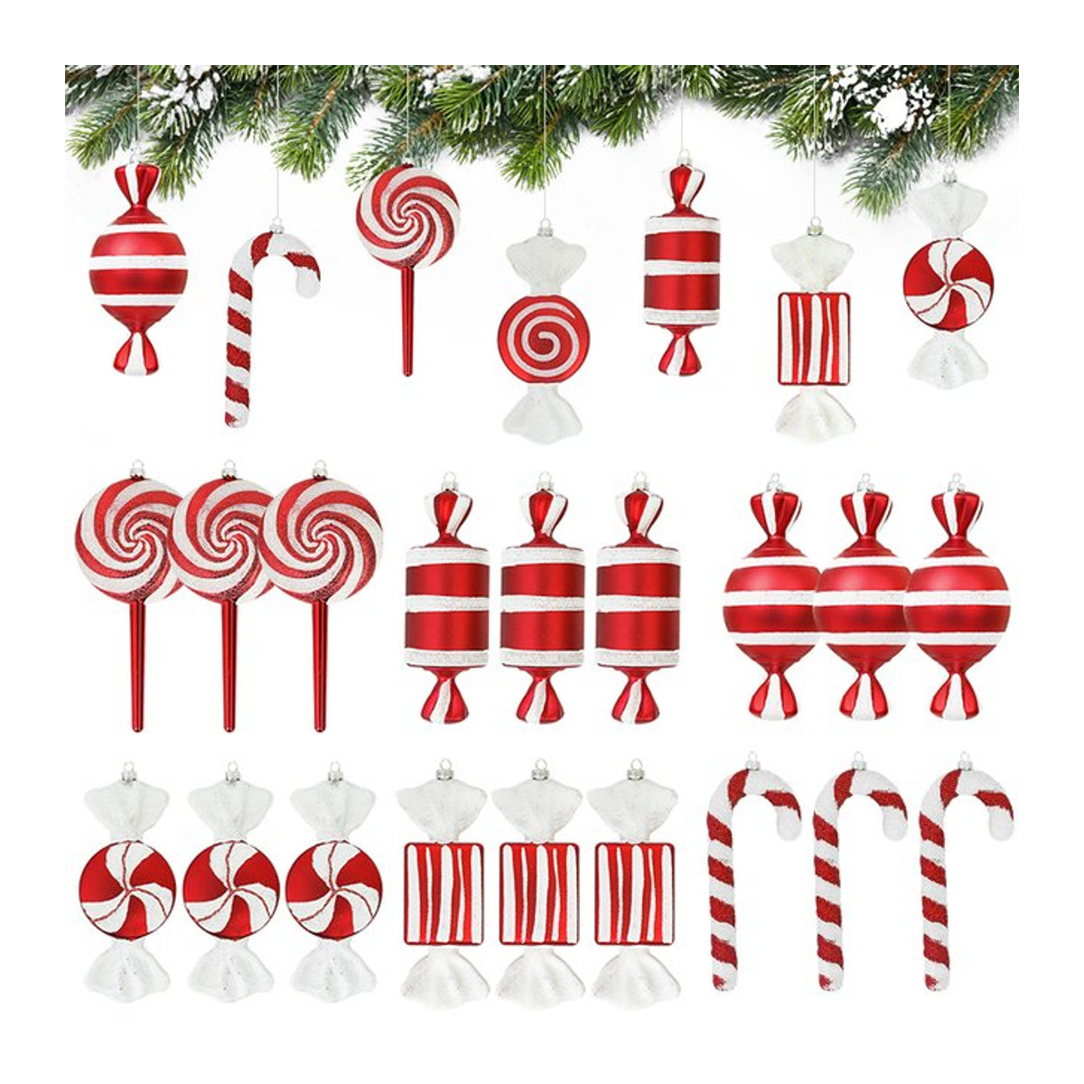 ZQNYCY Weihnachtsbaum Hängeornament Set aus 6 Stück, Rote Zuckerstange Lutscher Anhänger aus Kunststoff für deine Weihnachtsdekoration - Bild 1