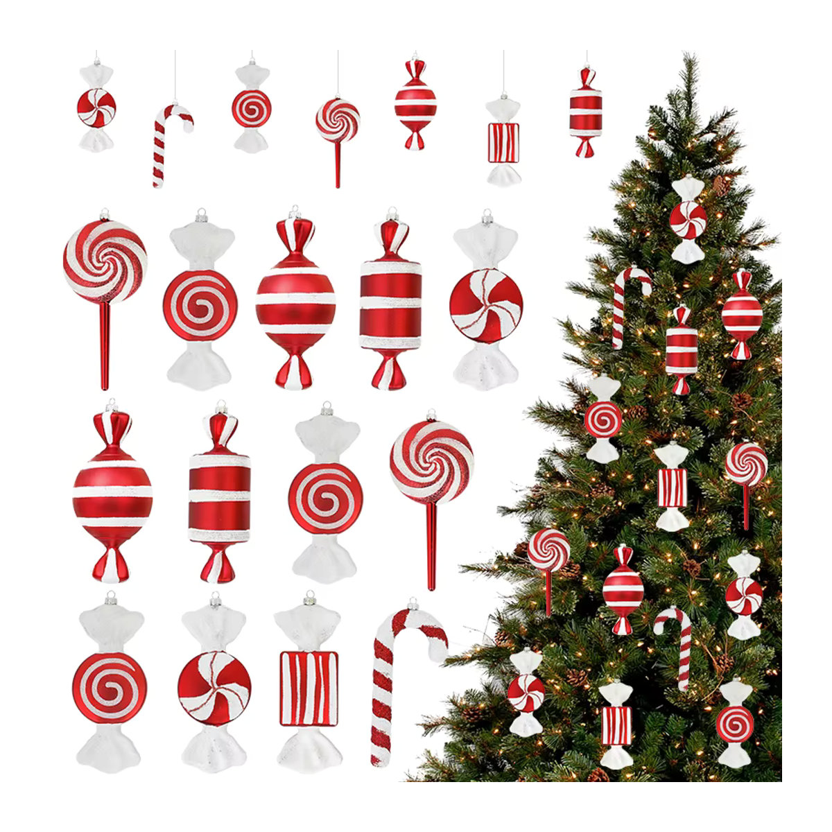 ZQNYCY Weihnachtsbaum Hängeornament Set aus 6 Stück, Rote Zuckerstange Lutscher Anhänger aus Kunststoff für deine Weihnachtsdekoration - Bild 2