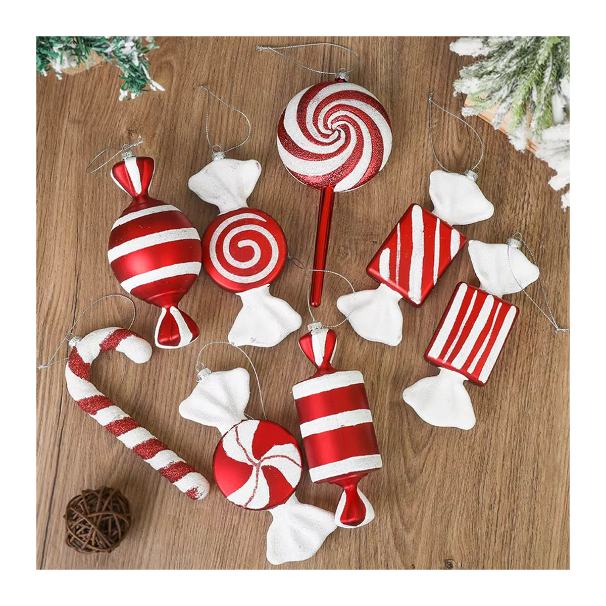 ZQNYCY Weihnachtsbaum Hängeornament Set aus 6 Stück, Rote Zuckerstange Lutscher Anhänger aus Kunststoff für deine Weihnachtsdekoration - Bild 4
