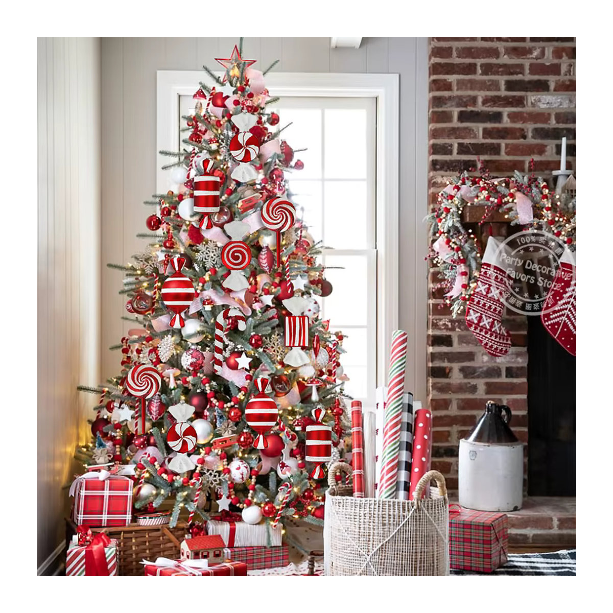 ZQNYCY Weihnachtsbaum Hängeornament Set aus 6 Stück, Rote Zuckerstange Lutscher Anhänger aus Kunststoff für deine Weihnachtsdekoration - Bild 5