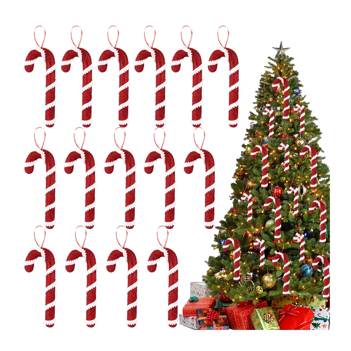 ZQNYCY Zuckerstange Hängeornament aus Schaumstoff in Rot und Weiß für Weihnachtsbaum und Dekoration - Bild 2