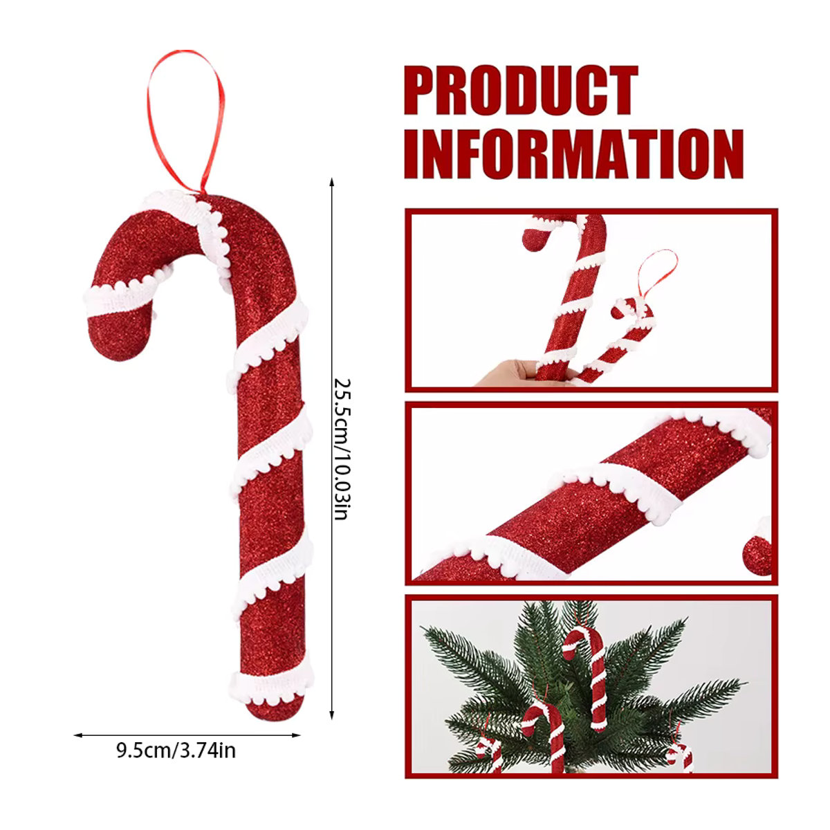 ZQNYCY Zuckerstange Hängeornament aus Schaumstoff in Rot und Weiß für Weihnachtsbaum und Dekoration - Bild 5