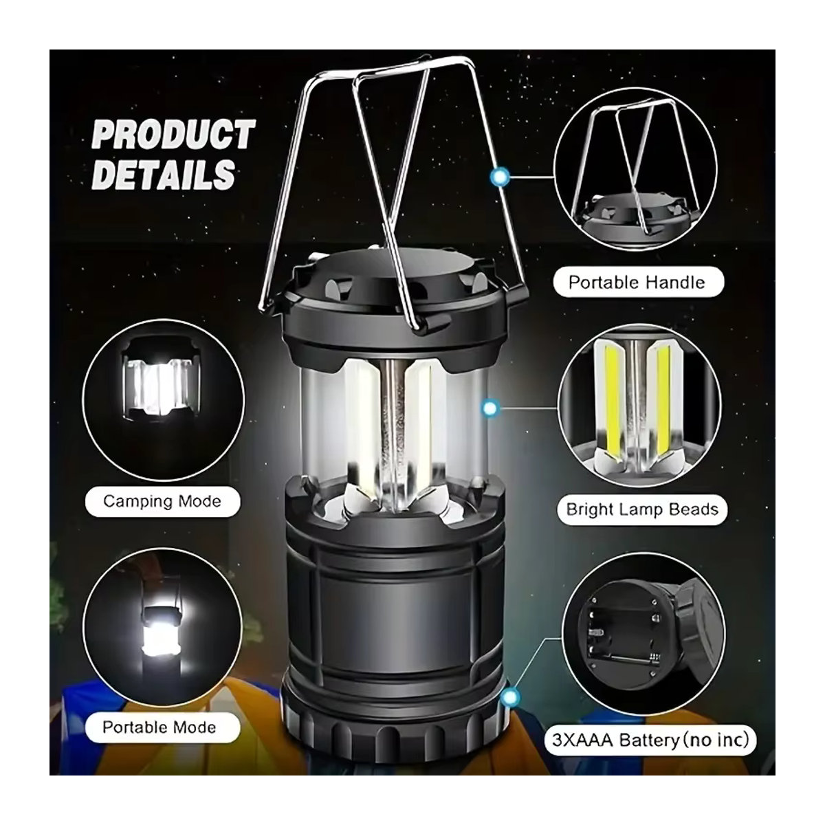 ZTree COB-LED-Campinglaterne faltbar und ultrahell als tragbare Notfall-Taschenlampe für Camping und Zuhause - Bild 3