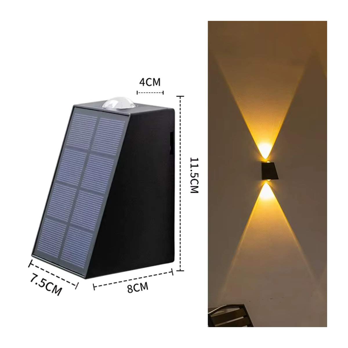ZTree Modern LED Solar Wandleuchte Schwarz Wasserdicht für Garten und Terrasse - Bild 6
