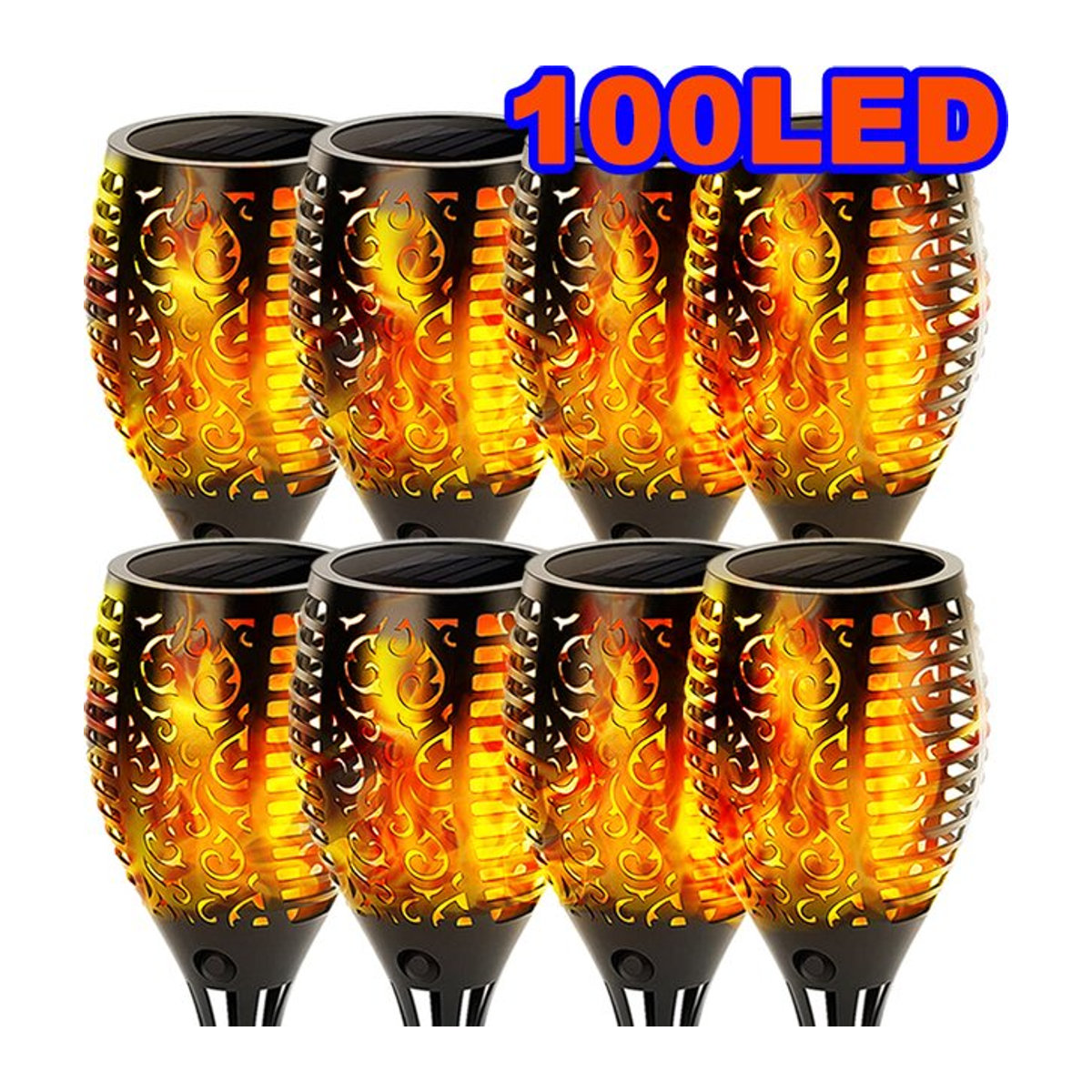 ZTree Solar Gartenleuchte mit 100 LED Flammen-Effekt, IP65 Wasserdicht, Schwarz - Bild 1