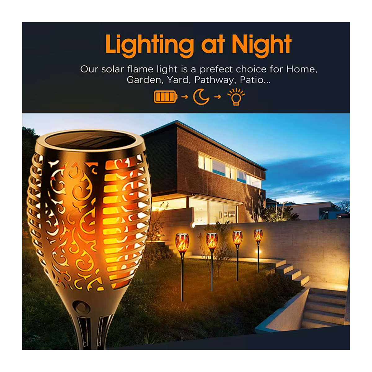 ZTree Solar Gartenleuchte mit 100 LED Flammen-Effekt, IP65 Wasserdicht, Schwarz - Bild 2