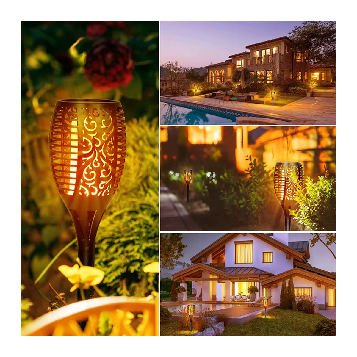 ZTree Solar Gartenleuchte mit 100 LED Flammen-Effekt, IP65 Wasserdicht, Schwarz - Bild 3