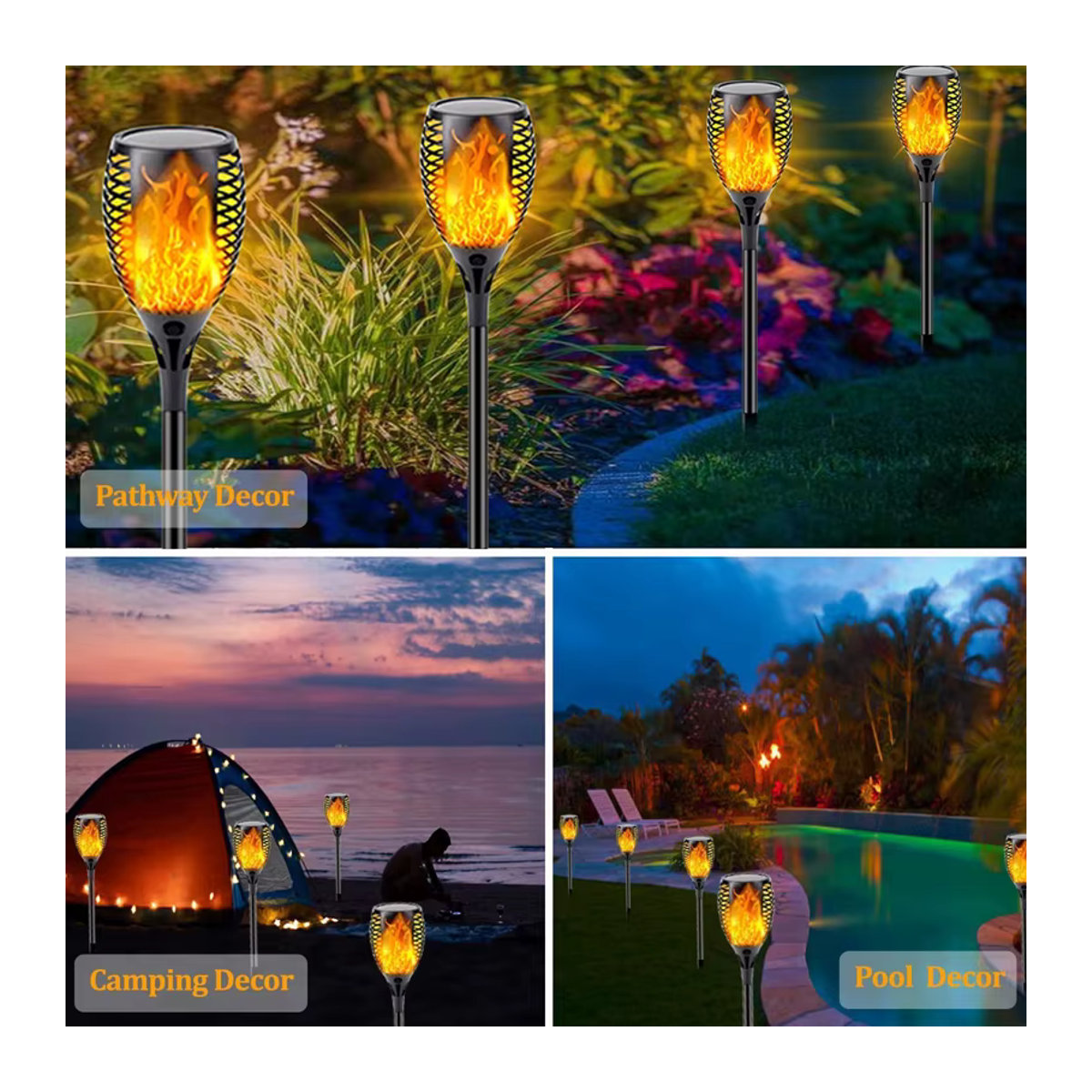 ZTree Solar Gartenleuchte mit 100 LED Flammen-Effekt, IP65 Wasserdicht, Schwarz - Bild 4