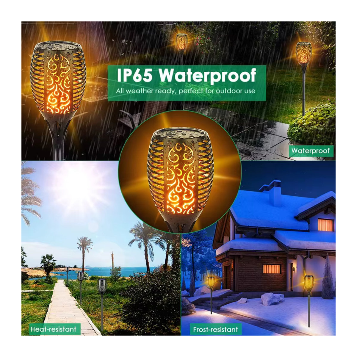ZTree Solar Gartenleuchte mit 100 LED Flammen-Effekt, IP65 Wasserdicht, Schwarz - Bild 5