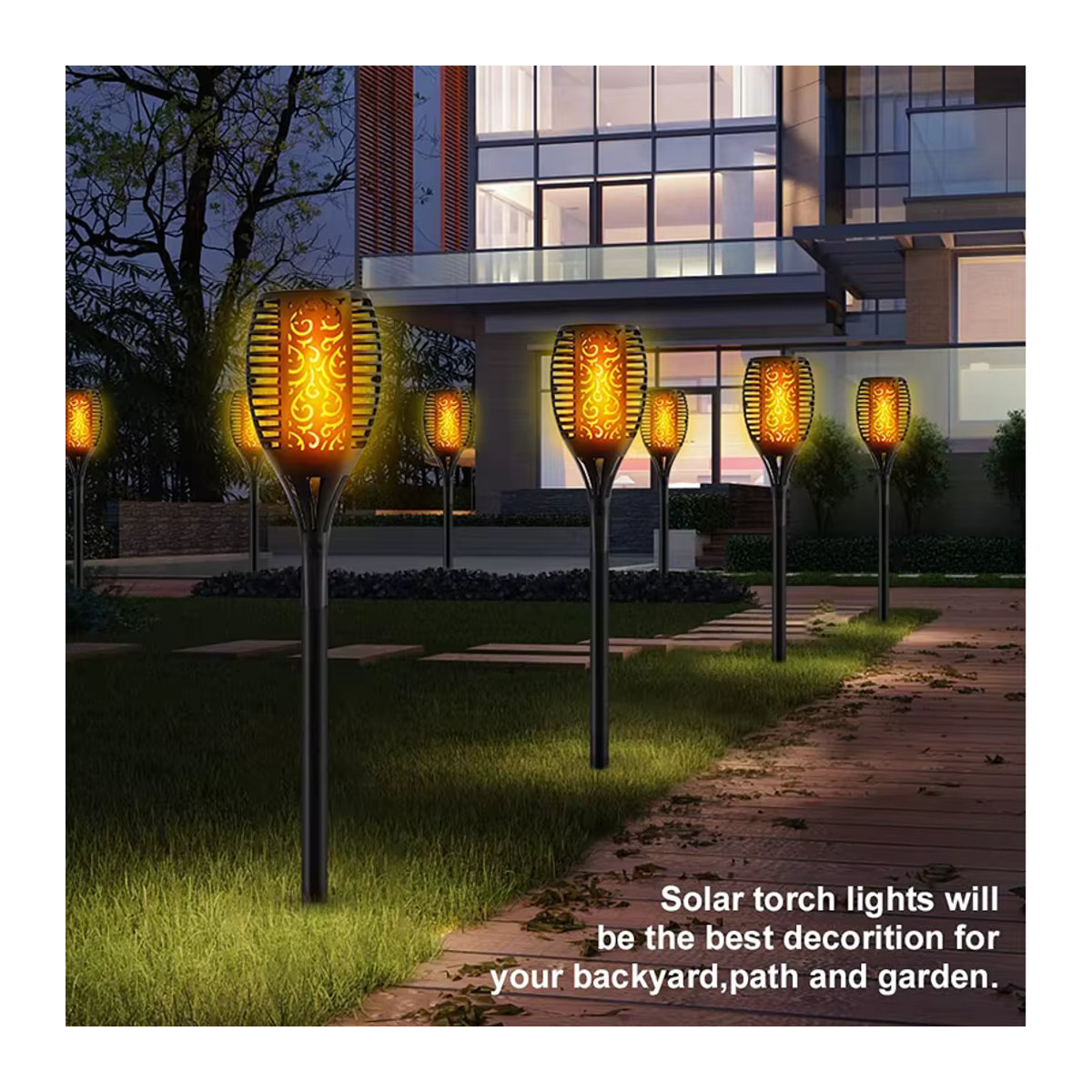 ZTree Solar Gartenleuchte mit 100 LED Flammen-Effekt, IP65 Wasserdicht, Schwarz - Bild 6