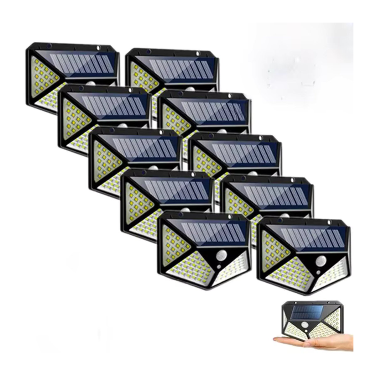 ZTree Solar LED Wandleuchte mit Bewegungsmelder und 100 LEDs, wasserdichte Outdoor-Gartenlampe, Schwarz - Bild 1