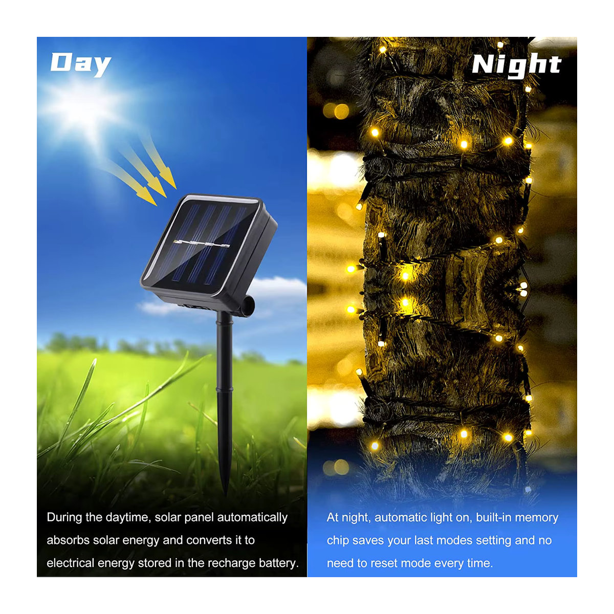 ZTree Solar String Light mit 300 LED in Warmweiß, Wasserdichte Solarleuchte mit 8 Modi für Garten und Außenbereich - Bild 3