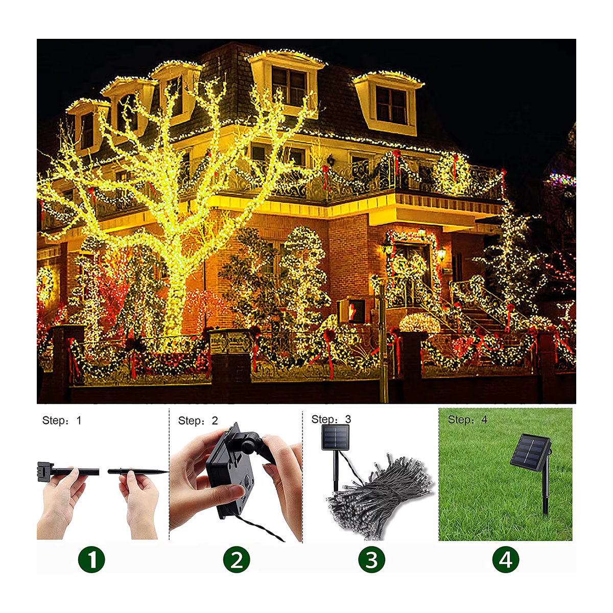 ZTree Solar String Light mit 300 LED in Warmweiß, Wasserdichte Solarleuchte mit 8 Modi für Garten und Außenbereich - Bild 6