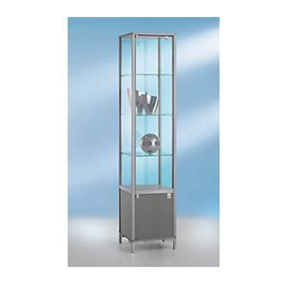 Zuilvitrine LINK Vitrinenschrank mit 3 Regalböden und Unterschrank, Silber/Alufarben, H x B x T: 186 x 40 x 40 cm - Bild 1