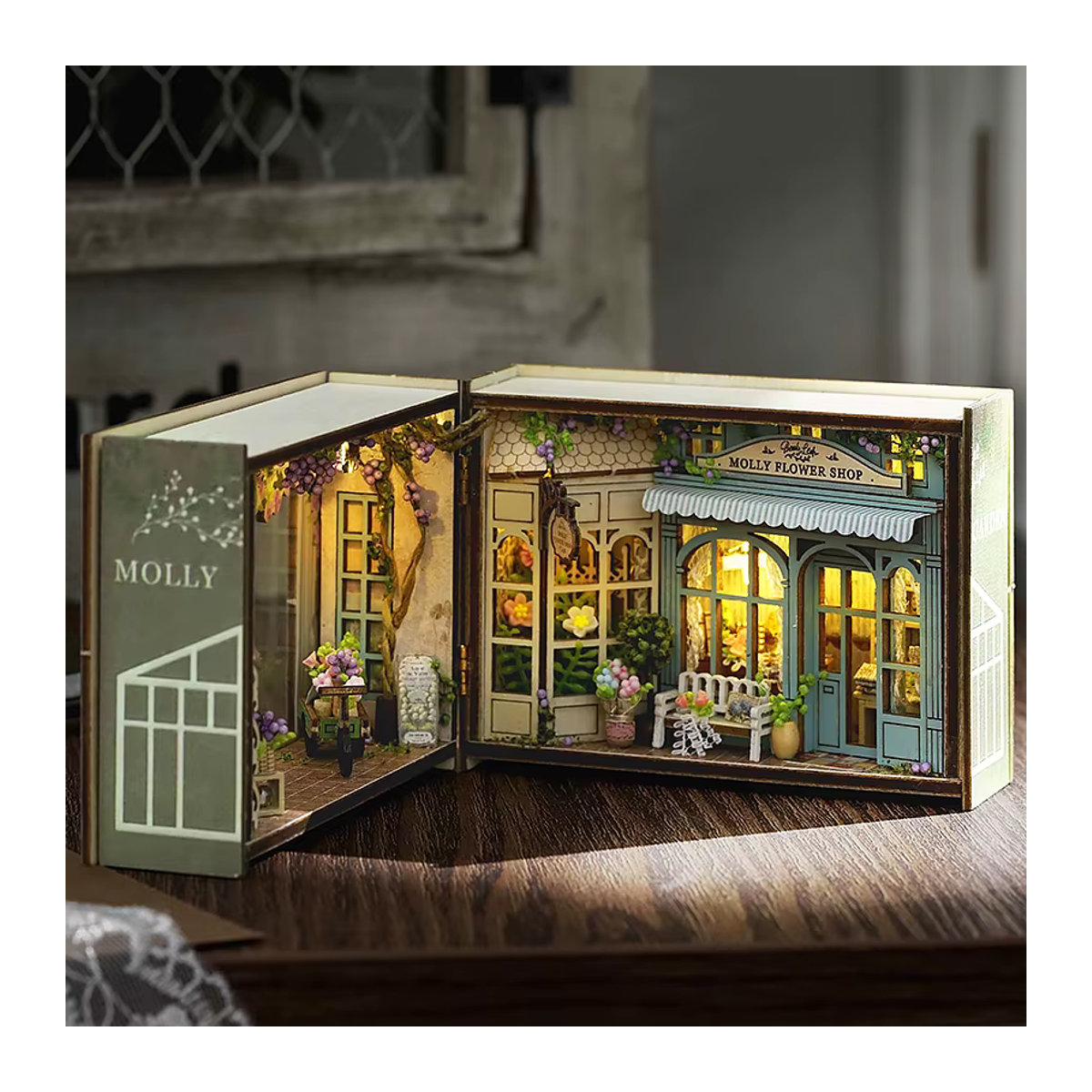Zuuton 3D Holzpuzzle Miniatur Puppenhaus Landhaus Stil mit Beleuchtung und Möbeln in Mehrfarbig - Bild 2