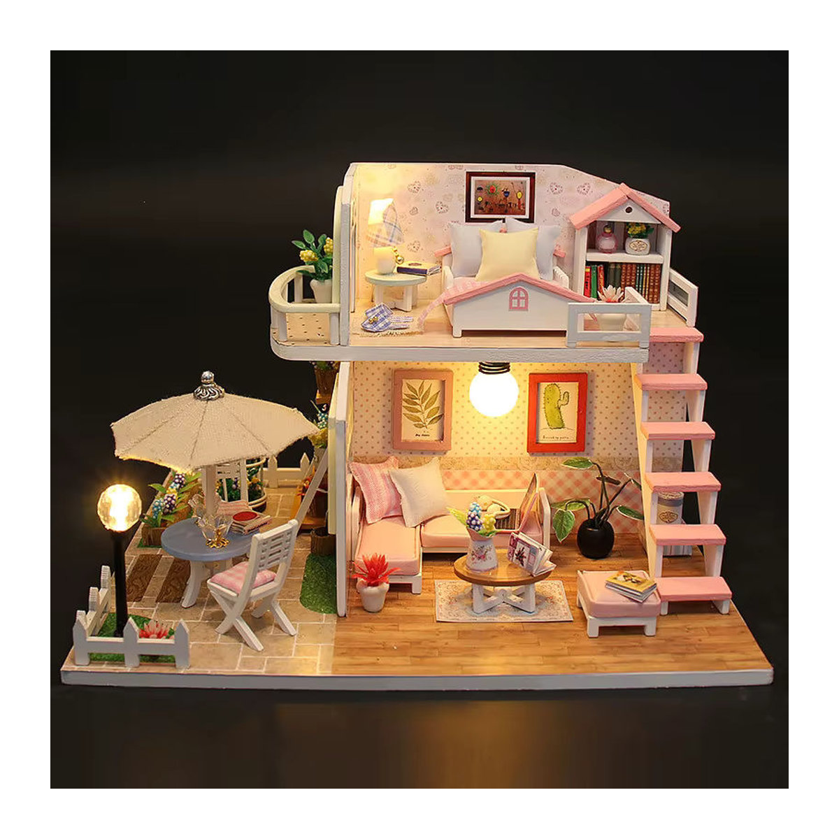 zuuton 3D-Puzzle-Gebäudemodellbausatz aus Holz mit LED-Leuchten als Miniatur-Puppenhaus in Mehrfarbig - Bild 2