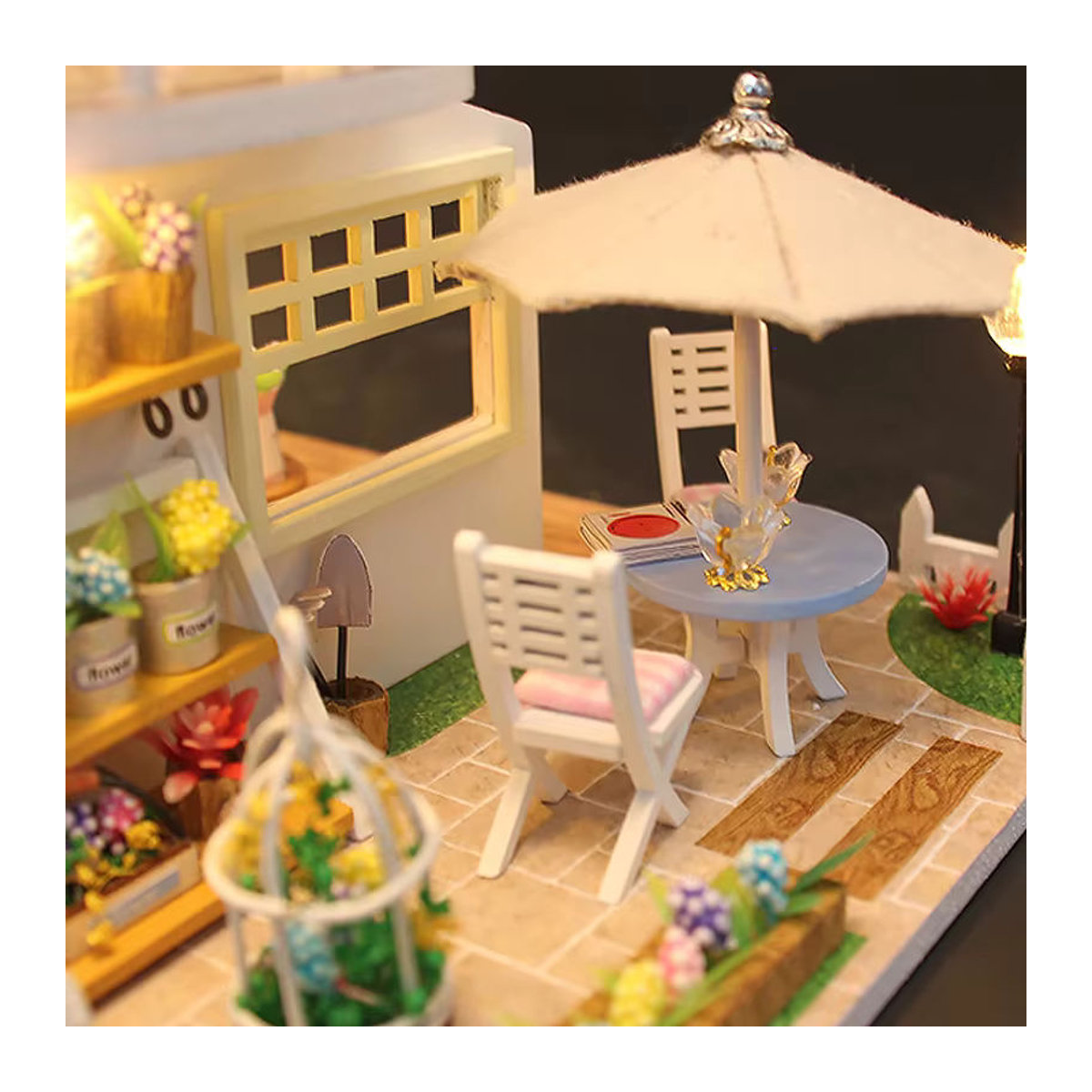 zuuton 3D-Puzzle-Gebäudemodellbausatz aus Holz mit LED-Leuchten als Miniatur-Puppenhaus in Mehrfarbig - Bild 4