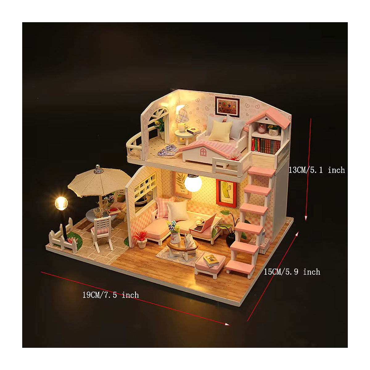 zuuton 3D-Puzzle-Gebäudemodellbausatz aus Holz mit LED-Leuchten als Miniatur-Puppenhaus in Mehrfarbig - Bild 6