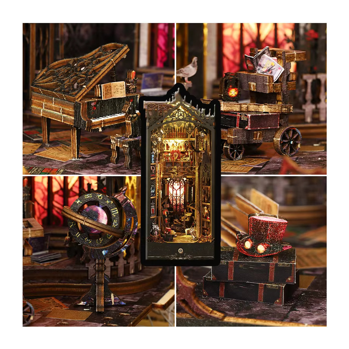 zuuton DIY Buch Nook Kit 3D Holz Puzzle Miniatur Puppenhaus Vintage Modellbau Mehrfarbig - Bild 3