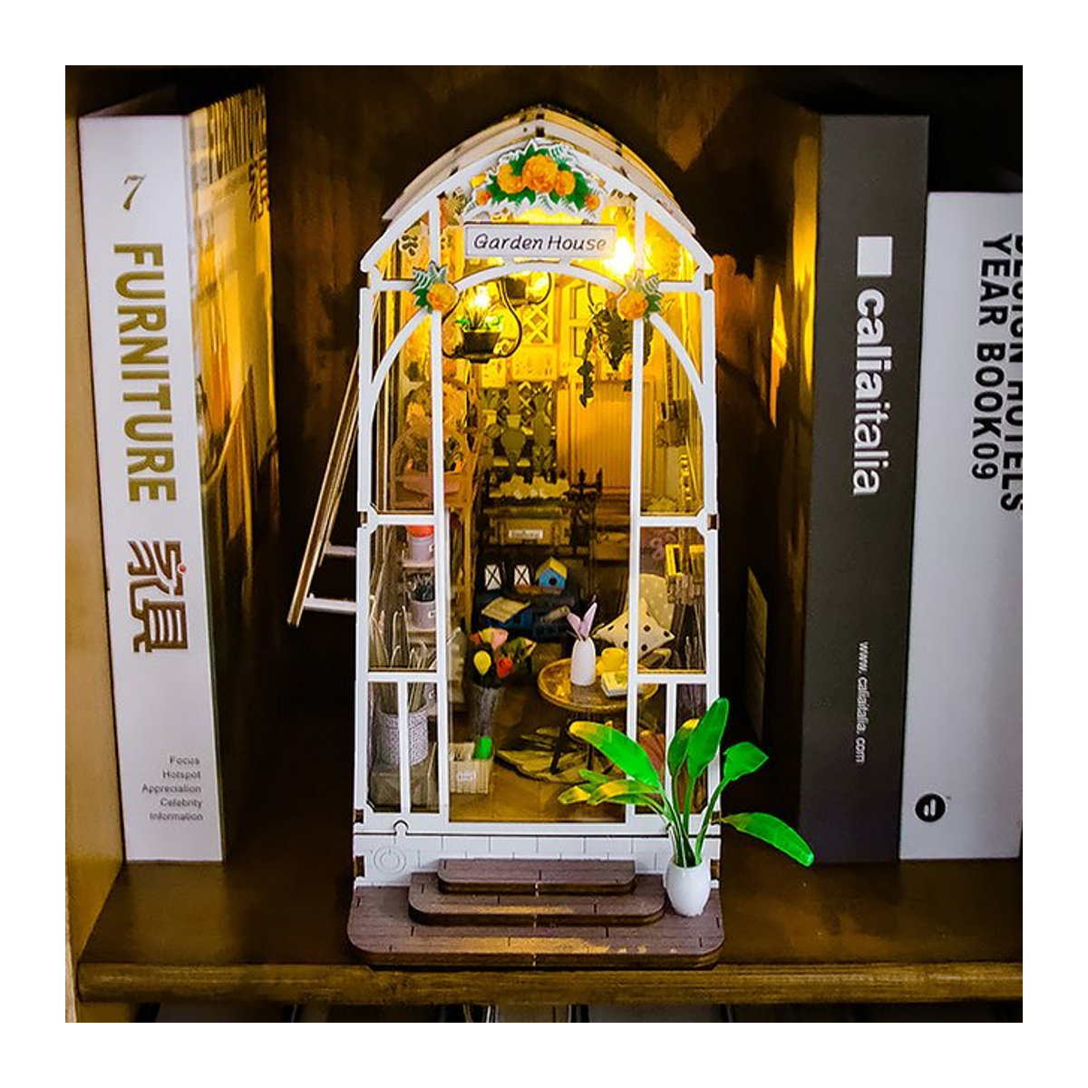 Zuuton DIY Garten Haus Holz Puppenhaus 3D Puzzle Buch-Eckregal in Weiß im Landhausstil - Bild 1