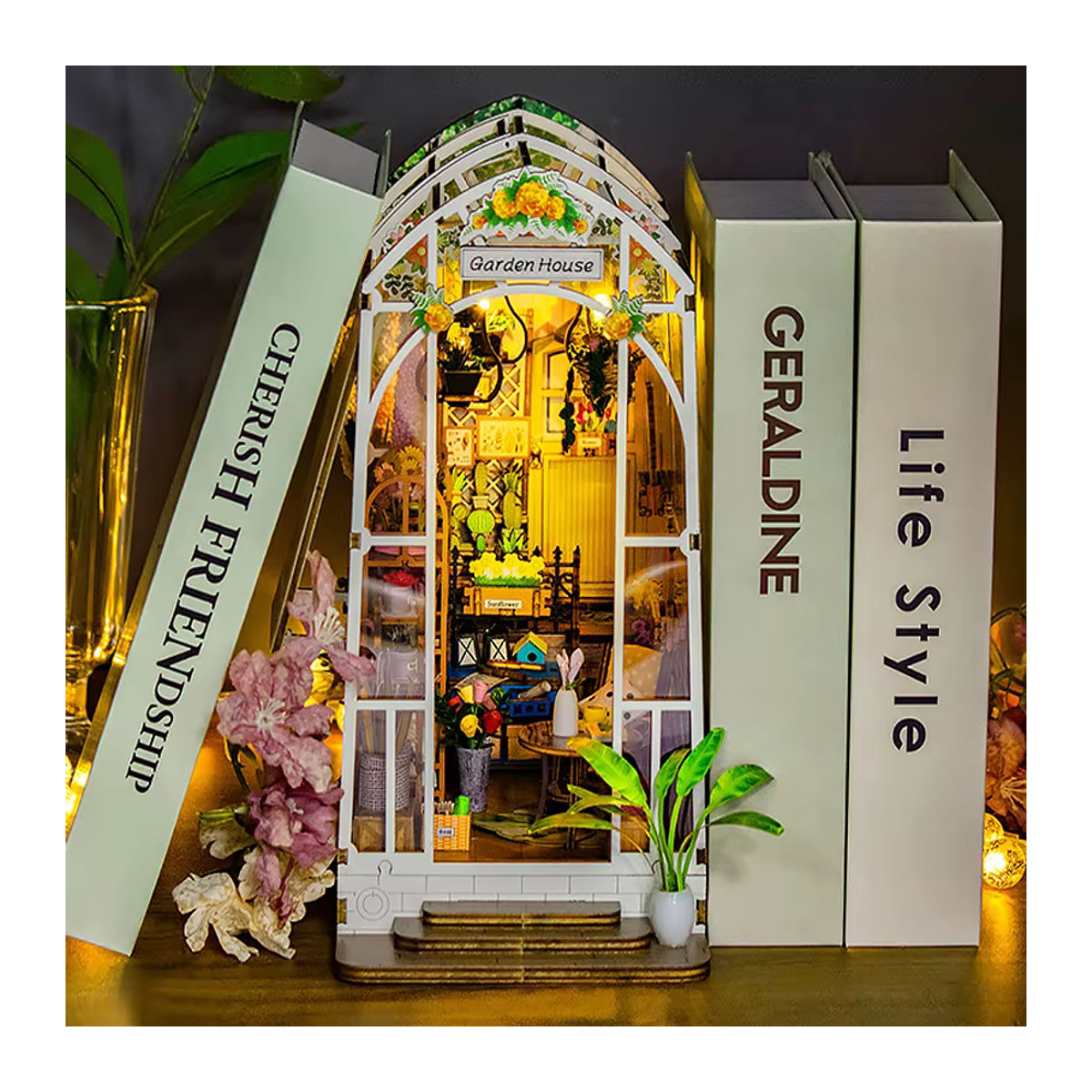 Zuuton DIY Garten Haus Holz Puppenhaus 3D Puzzle Buch-Eckregal in Weiß im Landhausstil - Bild 2