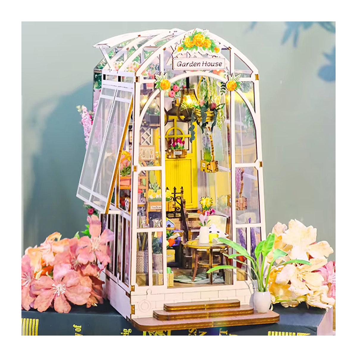 Zuuton DIY Garten Haus Holz Puppenhaus 3D Puzzle Buch-Eckregal in Weiß im Landhausstil - Bild 3