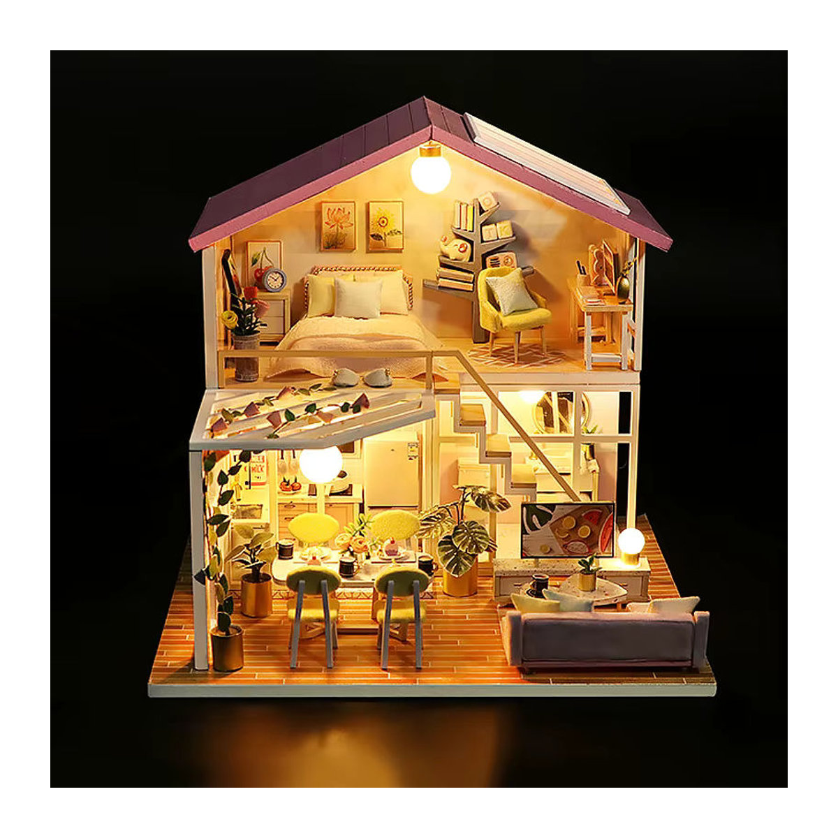 zuuton DIY Mini Puppenhaus aus Holz als 3D Puzzle Gebäude Modell mit Möbeln zur Dekoration in Mehrfarbig - Bild 2