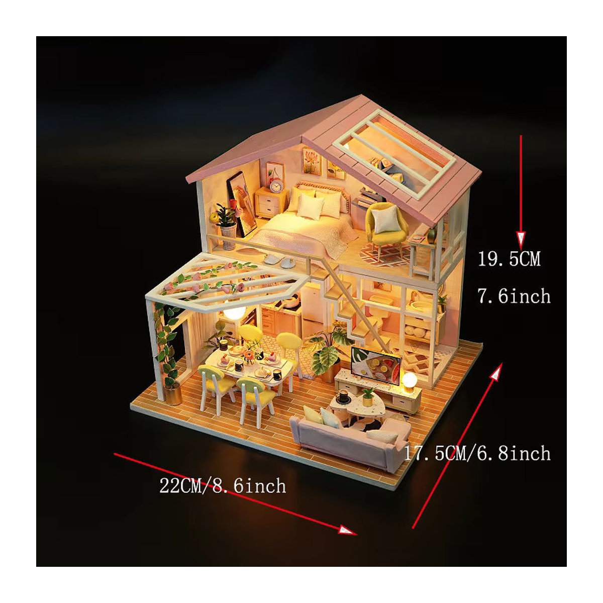 zuuton DIY Mini Puppenhaus aus Holz als 3D Puzzle Gebäude Modell mit Möbeln zur Dekoration in Mehrfarbig - Bild 3