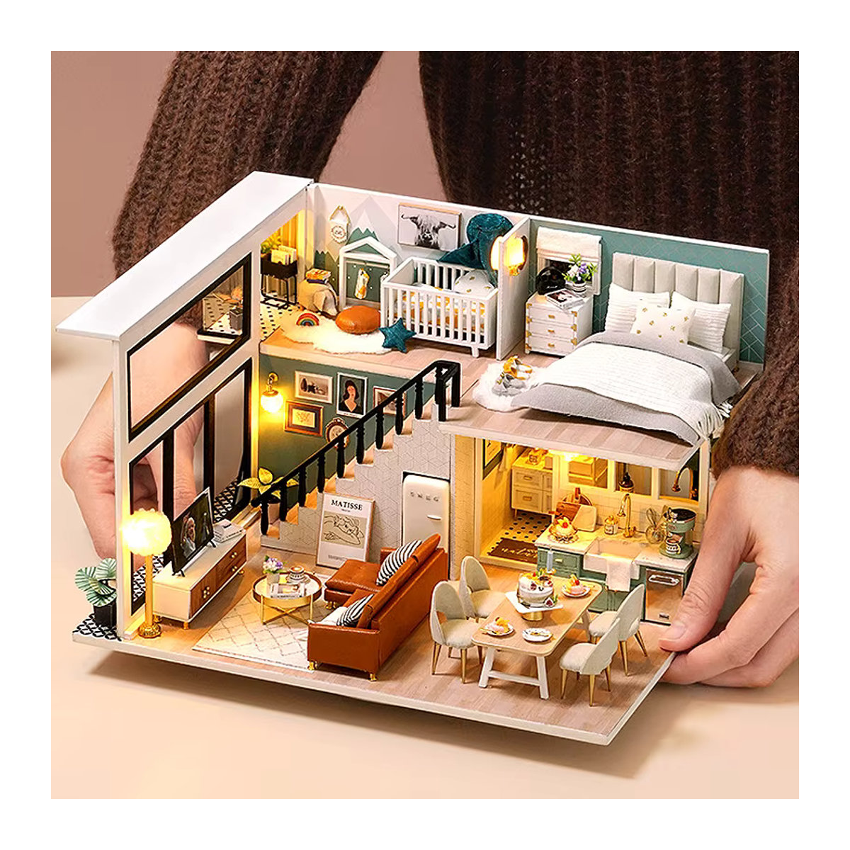 Zuuton Mini Puppenhaus DIY Duplex Wohnung als 3D Puzzle aus Holz in Mehrfarbig - Bild 2