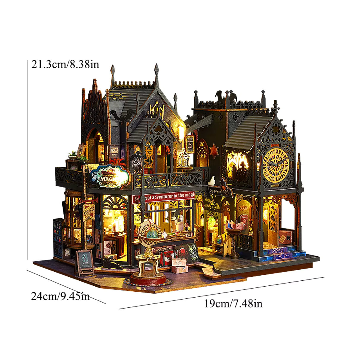 Zuuton Retro Magic City DIY Holzpuppenhaus Bausatz mit Möbeln und LED-Leuchten, Mehrfarbig - Bild 5