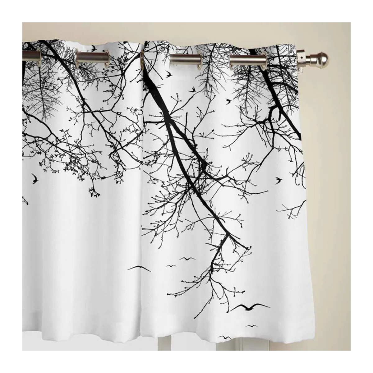 Zweierpack halbtransparente Fenstervorhänge mit Zweigen, Vögeln und Tieren für Wohnzimmer, Schlafzimmer oder Küche, Breite: 100 cm, Höhe: 160 cm - Bild 3