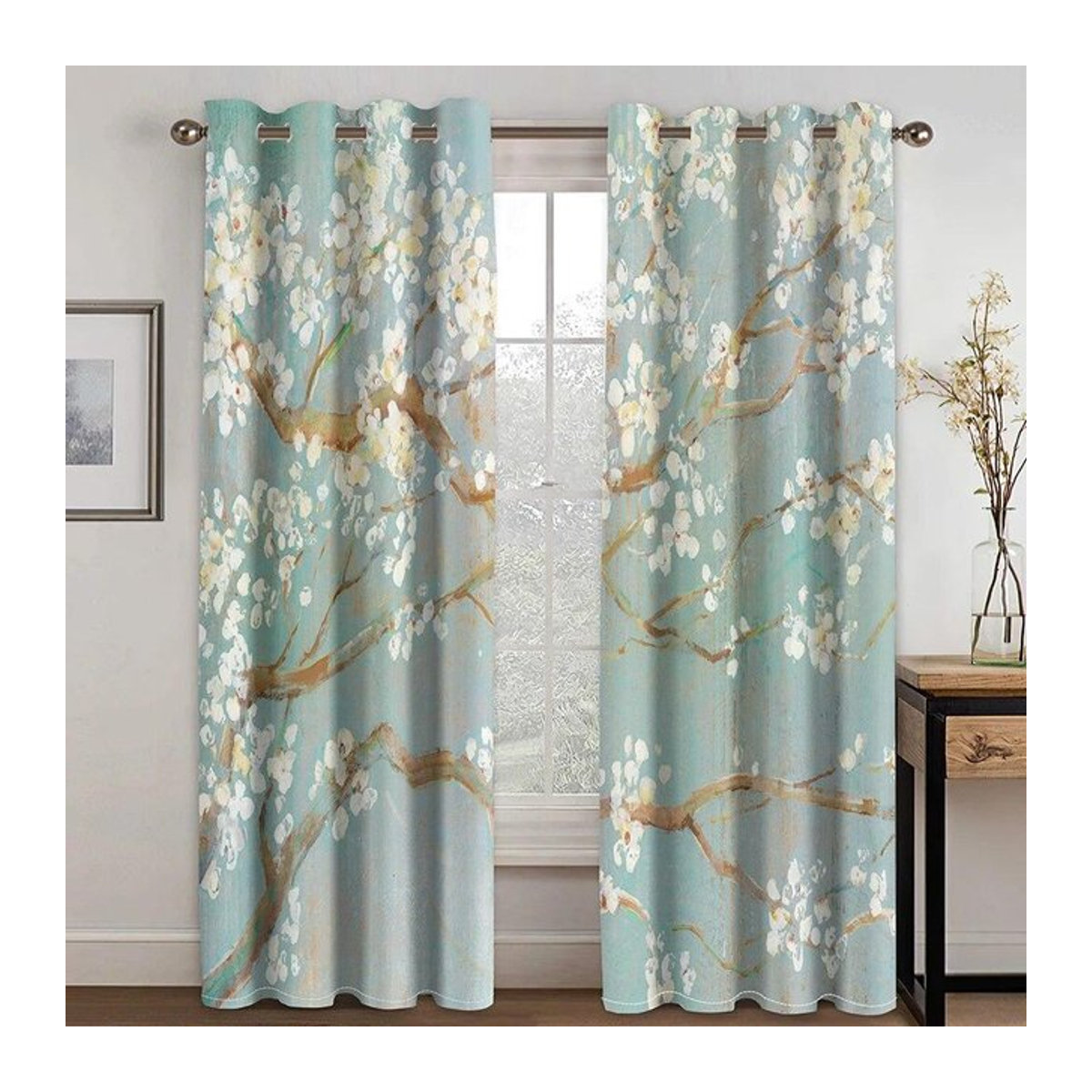Zweierpack Luxus Vorhänge mit Blumen- und Vogel-Design im 3D-Druck für Wohnzimmer und Schlafzimmer, Breite: 110 cm, Höhe: 220 cm - Bild 1