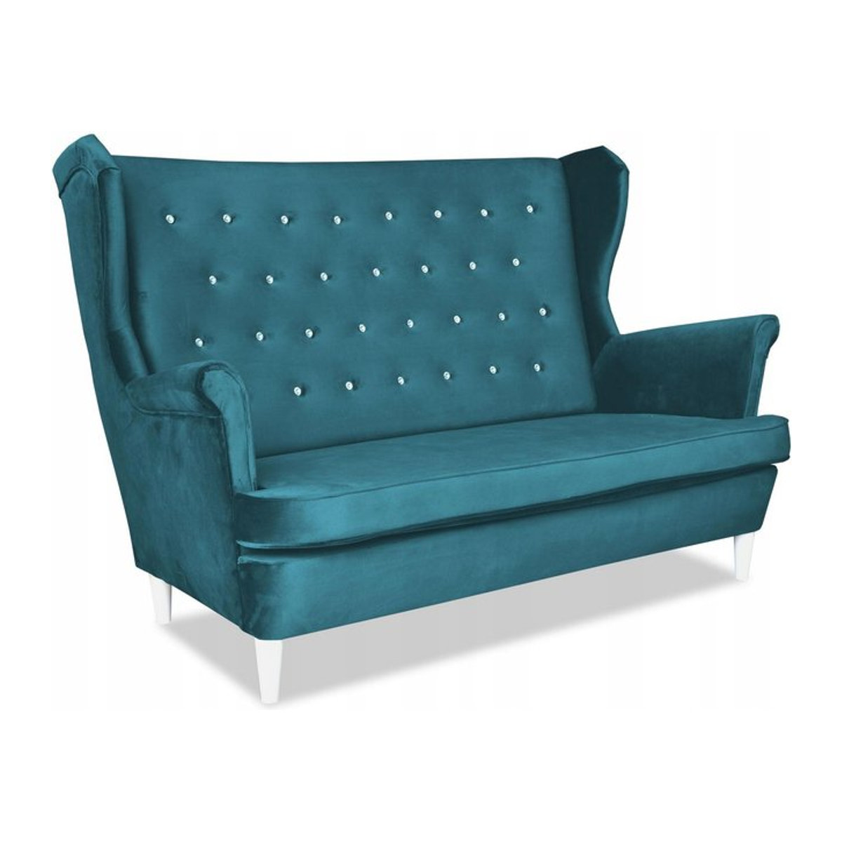 Zweisitzer-Sofa Diana von FamilyMeble in Türkis im skandinavischen Design mit Ohrensessel-Stil und Swarovski-Kristallen - Bild 1