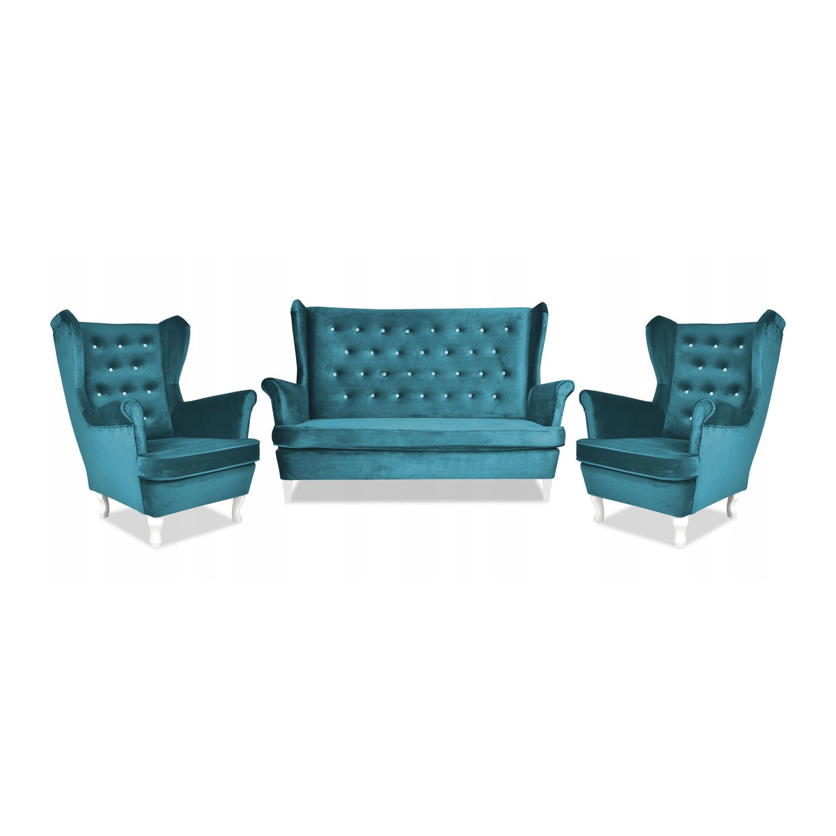 Zweisitzer-Sofa Diana von FamilyMeble in Türkis im skandinavischen Design mit Ohrensessel-Stil und Swarovski-Kristallen - Bild 3