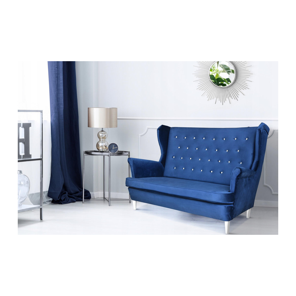Zweisitzer-Sofa Diana von FamilyMeble in Türkis im skandinavischen Design mit Ohrensessel-Stil und Swarovski-Kristallen - Bild 4