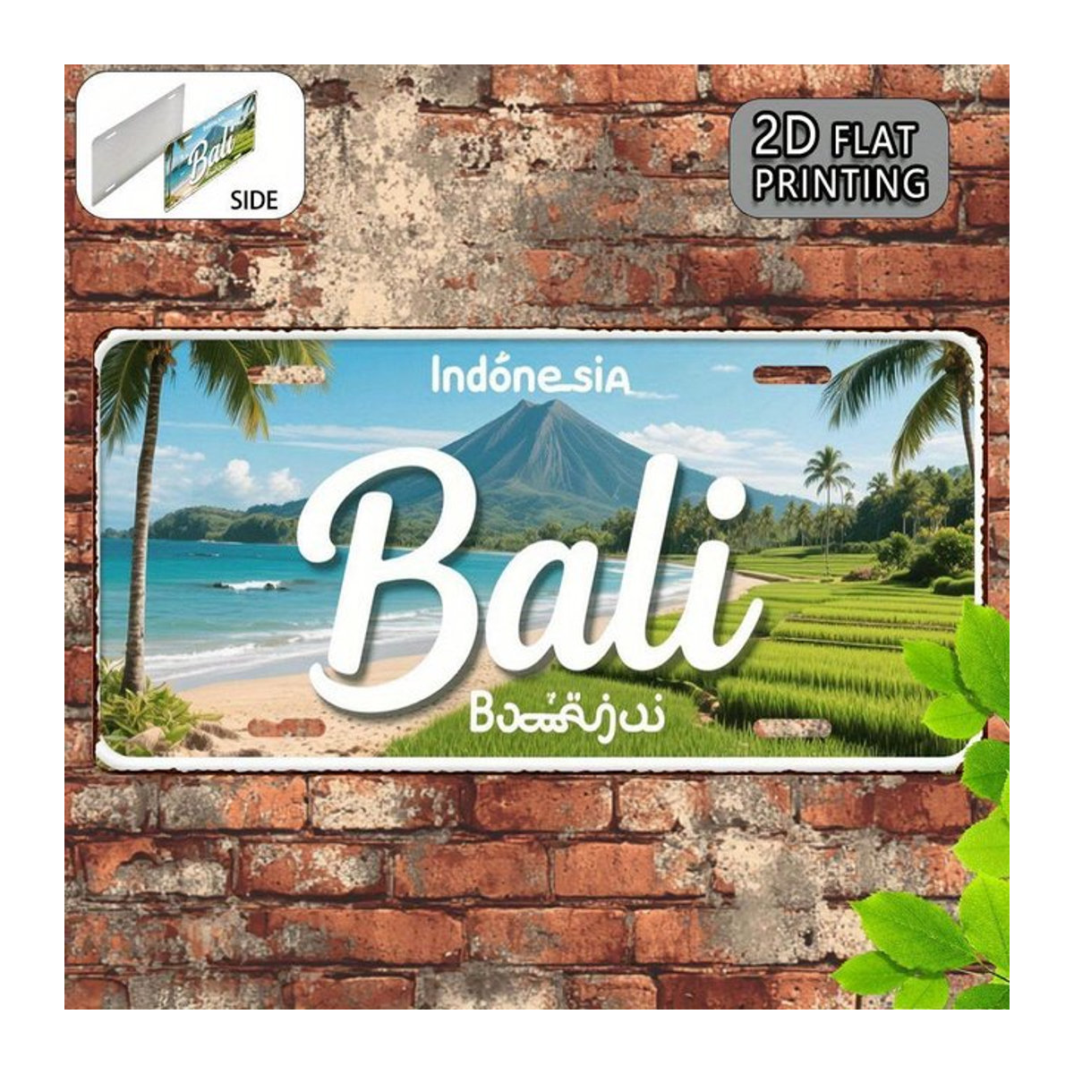 ZX ART Vintage Metallkennzeichen Bali Indonesien Aluminium Wandkunst mit tropischem Strand und Vulkan Design, B/H: 30 x 15 cm - Bild 1