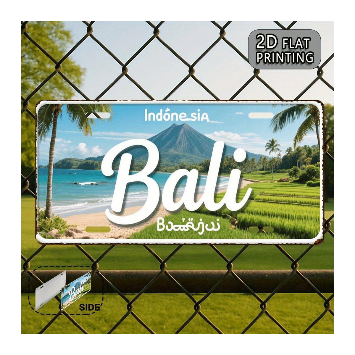 ZX ART Vintage Metallkennzeichen Bali Indonesien Aluminium Wandkunst mit tropischem Strand und Vulkan Design, B/H: 30 x 15 cm - Bild 3