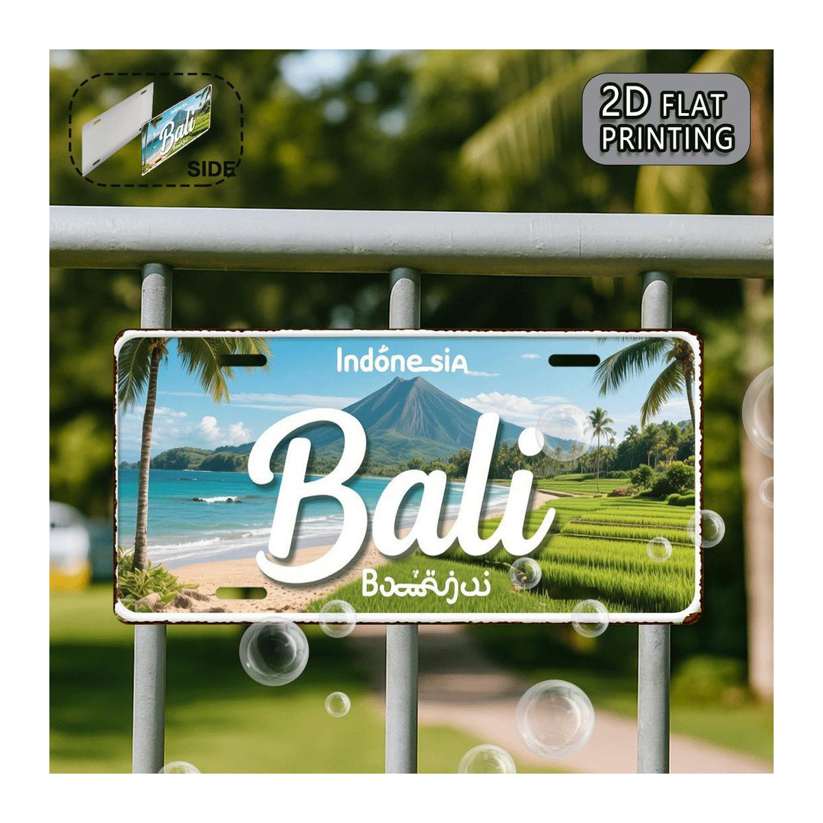 ZX ART Vintage Metallkennzeichen Bali Indonesien Aluminium Wandkunst mit tropischem Strand und Vulkan Design, B/H: 30 x 15 cm - Bild 4